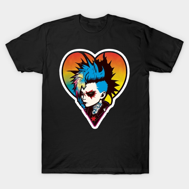 Punk with mohawk in a heart Pastel colours T-Shirt by The-Dark-King